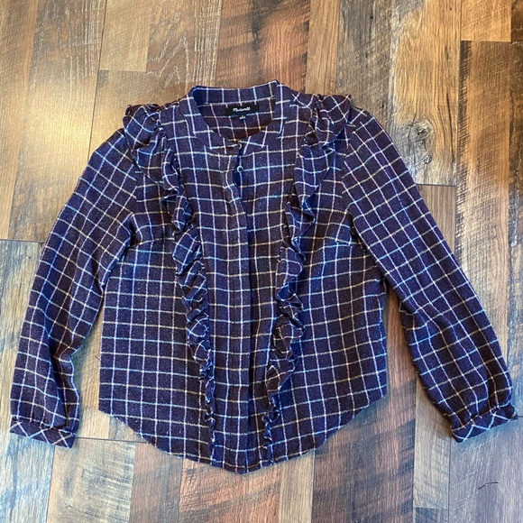 MADEWELL Purple Metallic Flannel Ruffle Blouse - Picture 2 of 7